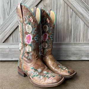 Macie Bean Floral Embroidered Brown Cowboy Boots